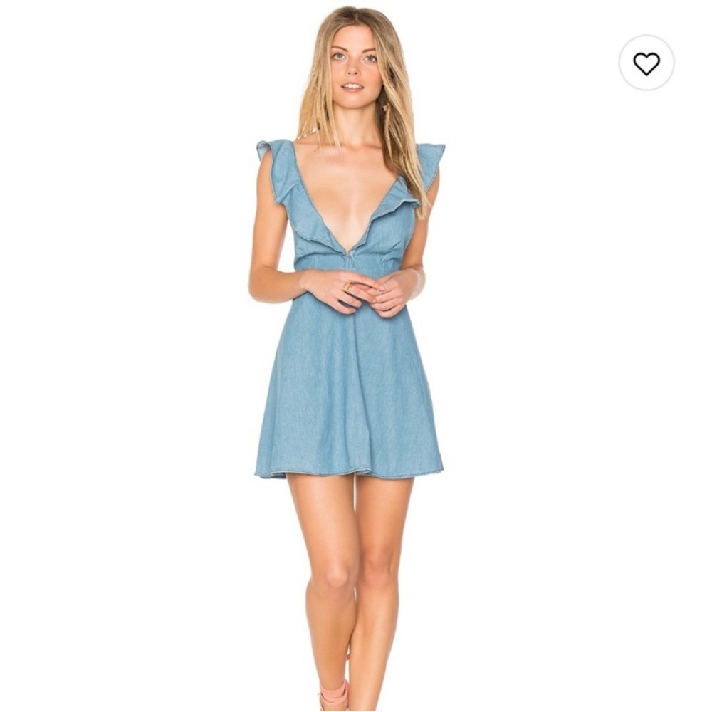 Motel Kasmara Chambray Babydoll Flare Ruffle Mini Dress